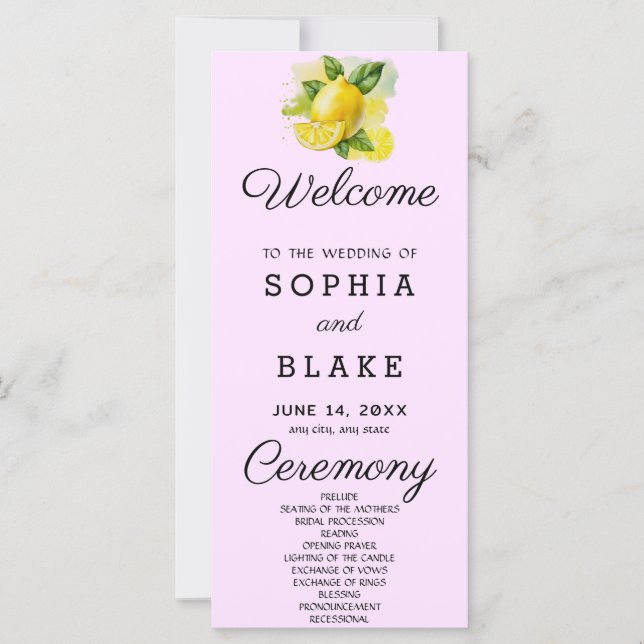 Country Lemon Greenery Purple Wedding Program (Front)