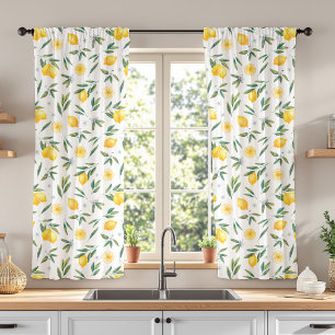 Country Lemon Watercolor Leaf Pattern Home Decor Blackout Curtains