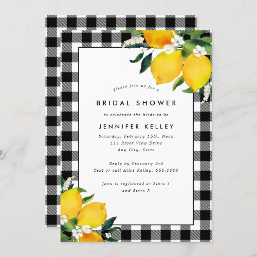 Country Lemons and Gingham Bridal Shower Invitation