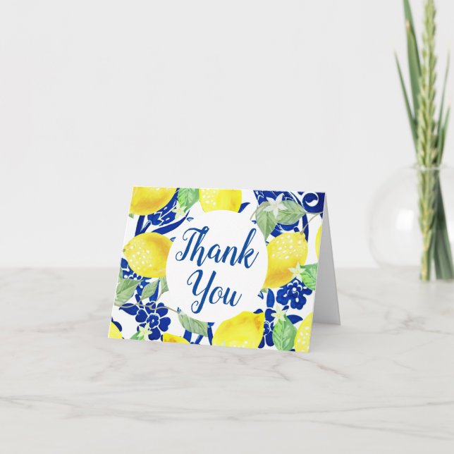 Country Lemons & Blue Floral Thank You (Front)