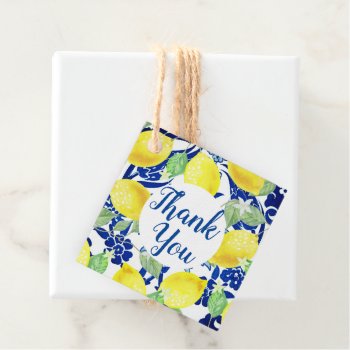 Country Lemons & Blue Florals | Thank You Favor Tags by GrudaHomeDecor at Zazzle