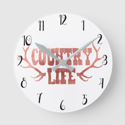 Country Life Antlers Peach Rose Gold Glam Round Clock