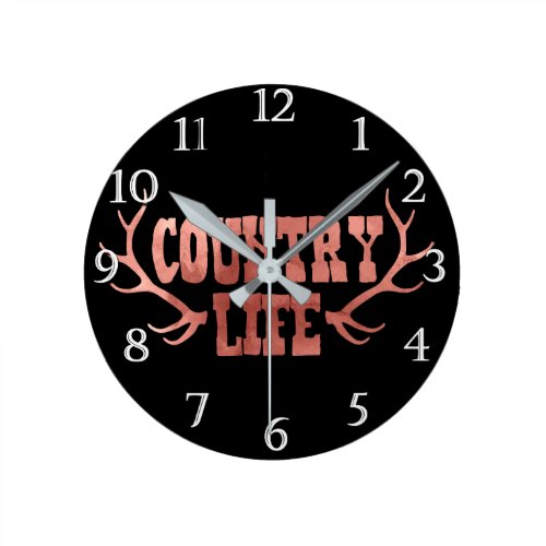Country Life Antlers Peach Rose Gold Glam Round Clock