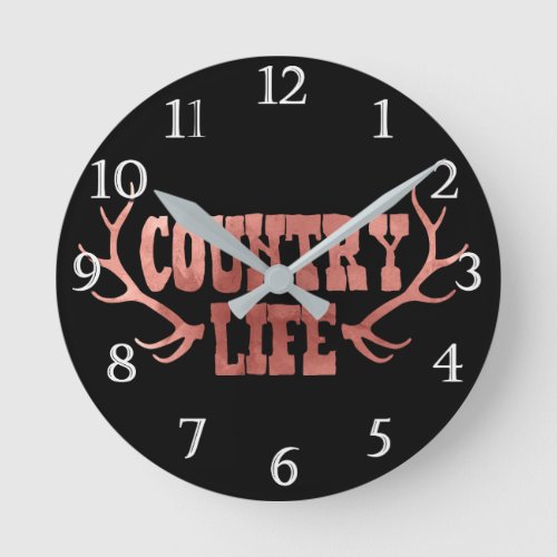 Country Life Antlers Peach Rose Gold Glam Round Clock