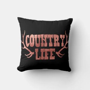 Country Life Antlers Peach Rose Gold Glam Throw Pillow