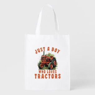 Country Life Boy who loves tractors Grocery Bag