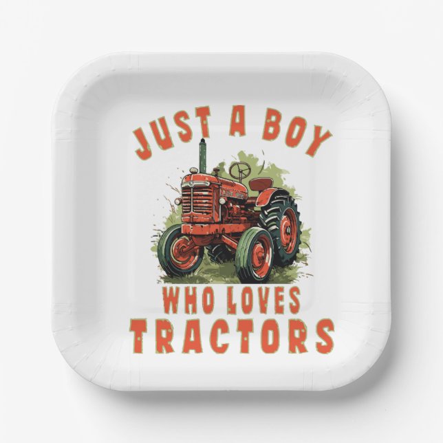 Country Life Boy who loves tractors Paper Plates (Front)