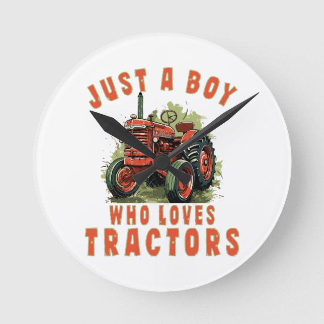 Country Life Boy who loves tractors Round Clock (Front)
