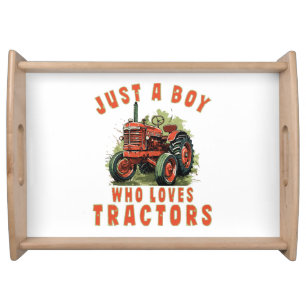 Country Life Boy who loves tractors Serving Tray