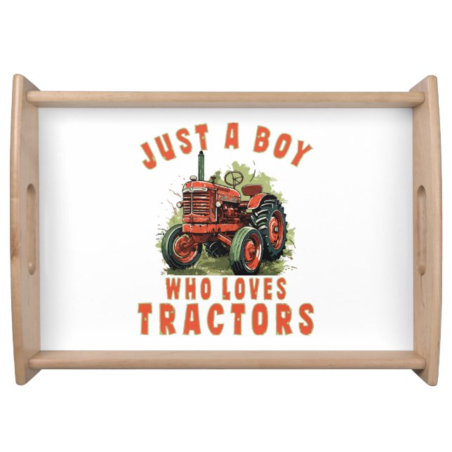 Country Life Boy who loves tractors Serving Tray (Front)
