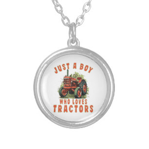 Country Life Boy who loves tractors Silver Plated Necklace