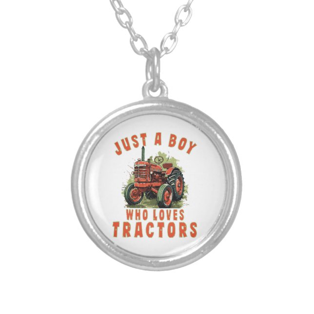 Country Life Boy who loves tractors Silver Plated Necklace (Front)