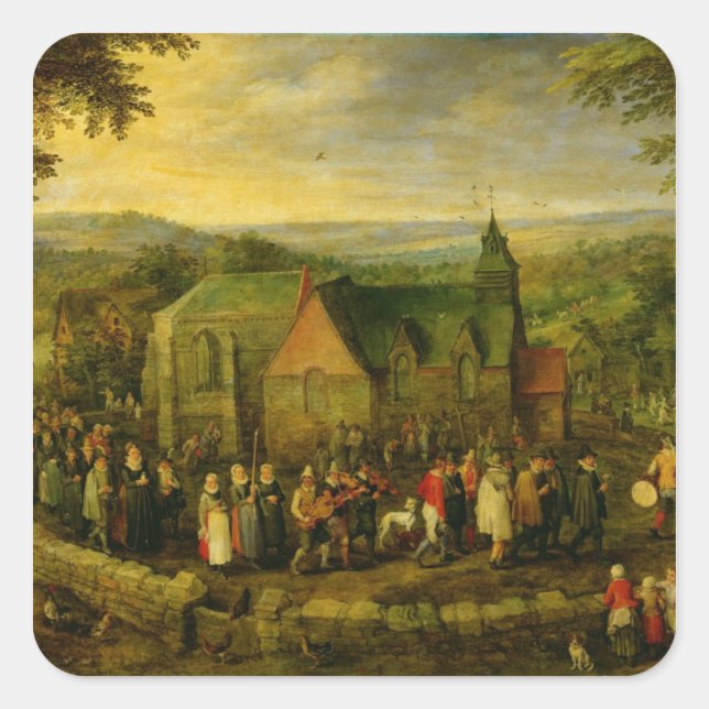 Country Life with a Wedding Scene Square Sticker (Front)