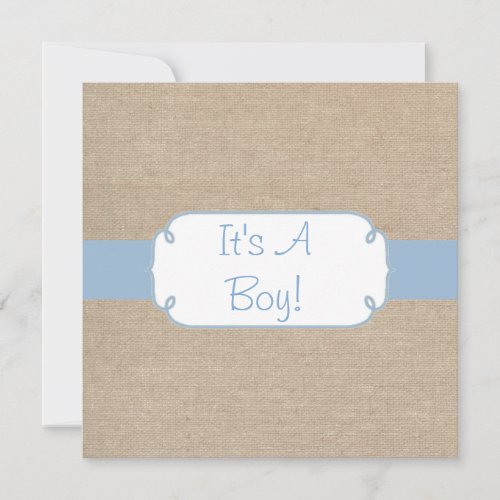Country Light Blue and Beige Burlap Baby Shower Custom Announcement