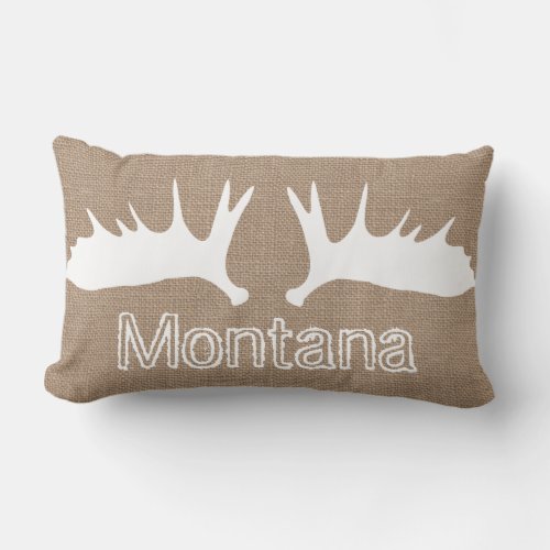 Country Light Burlap White Moose Antlers Custom Lumbar Pillow