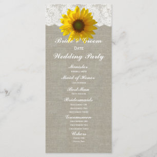 Country Linen Sunflower Lace Wedding Program
