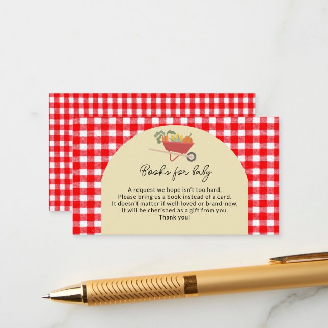 Country Locally Grown Red Gingham Baby Shower Enclosure Card (Front/Back In Situ)