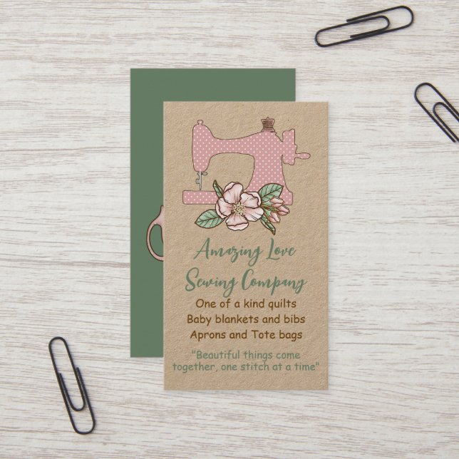 Country Love Polka dot Sewing Machine Business Car Card (Front/Back In Situ)