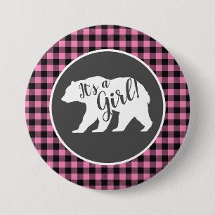Country Mama Bear Baby Shower Girl Pink Button