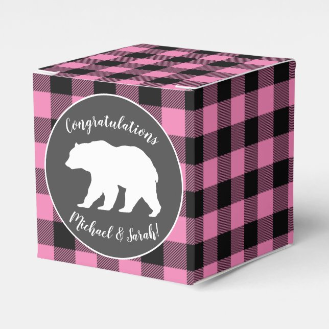 Country Mama Bear Baby Shower Girl Pink Favor Boxes (Front Side)