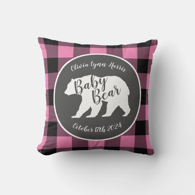 Country Mama Bear Baby Shower Girl Pink Throw Pillow (Front)