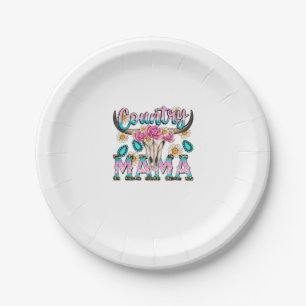 Country Mama Retro Groovy Cow Skull Country Rodeo Paper Plates