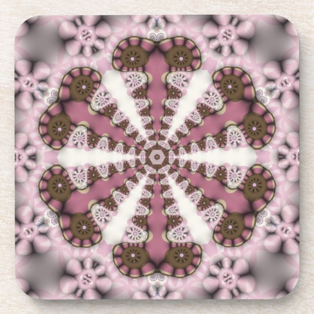 Country Mandala Pink Earth : Set of Six Drink Coaster (Front)