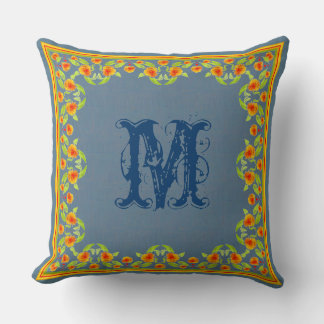 Country Marigolds Border Monogram Pillow, Cushion
