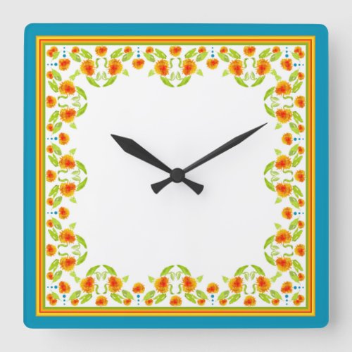 Country Marigolds Border Square Wall Clock
