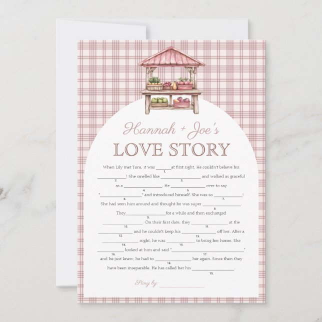 Country market bridal shower Love Story Game card (Front)