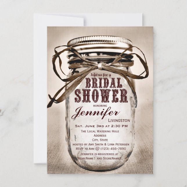 Country Mason Jar Bridal Shower Invitations (Front)