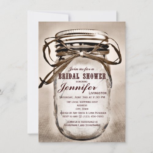 Country Mason Jar Bridal Shower Invitations