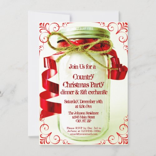 Country Mason Jar Christmas Party Invitations