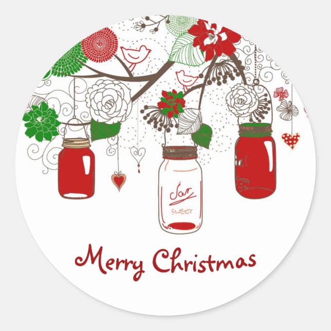 Country Mason Jar Christmas Sticker (Front)