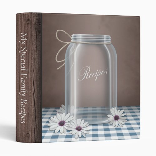 Country Mason Jar Daisy Blue Gingham Recipe Binder