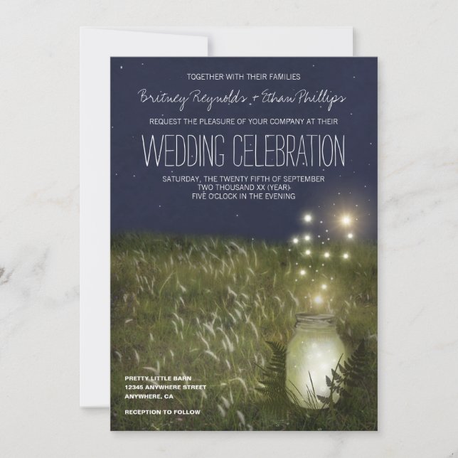 Country Mason Jar + Firefly Wedding Invitations (Front)