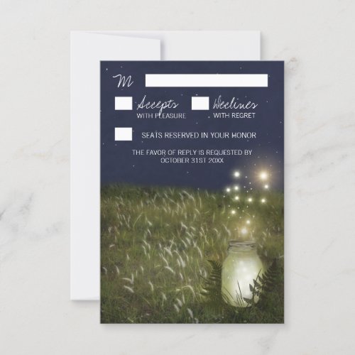 Country Mason Jar  Firefly Wedding RSVP Cards