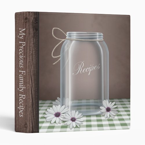 Country Mason Jar Green Gingham Recipe Binder