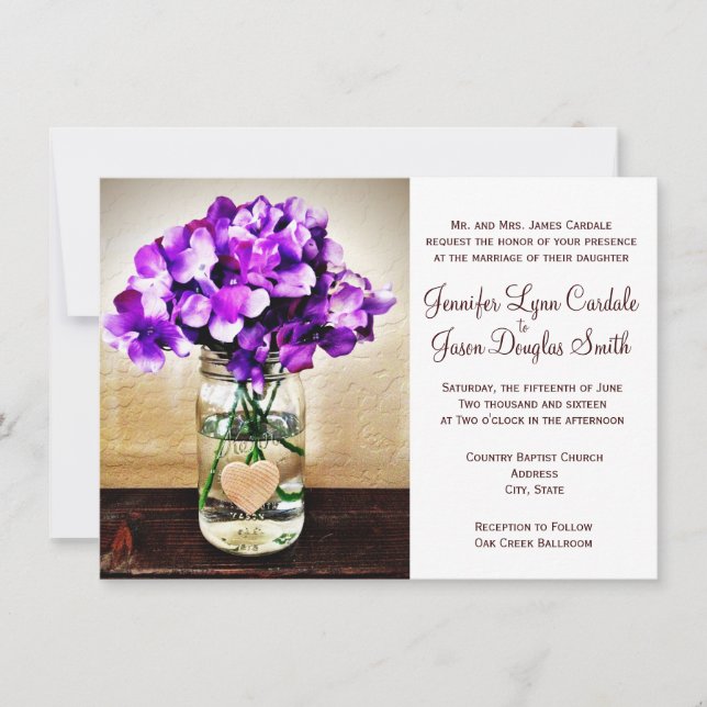 Country Mason Jar Hydrangea Wedding Invitations (Front)