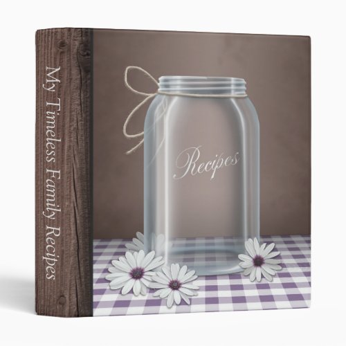 Country Mason Jar Purple Gingham Recipe Binder