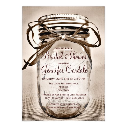 Country Mason Jar Rustic Bridal Shower Invitations Zazzle