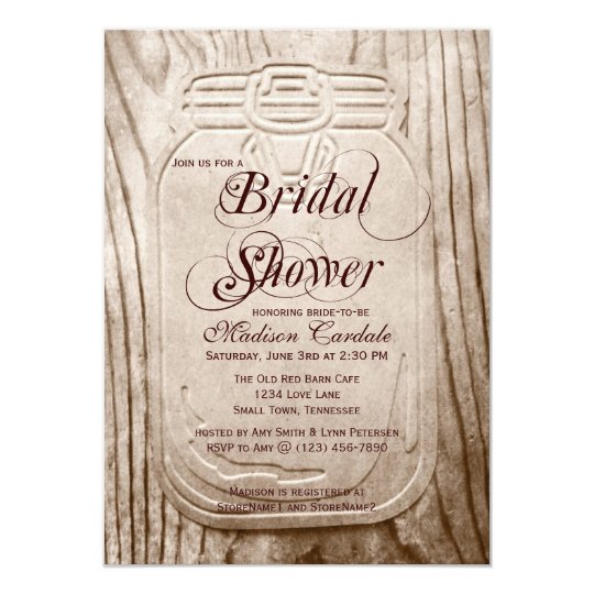 Country Mason Jar Rustic Bridal Shower Invitations