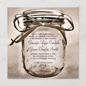 Country Mason Jar Rustic Square Wedding Invitation by RusticCountryWedding at Zazzle
