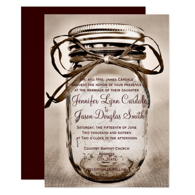 Country Mason Jar Rustic Wedding Invitations