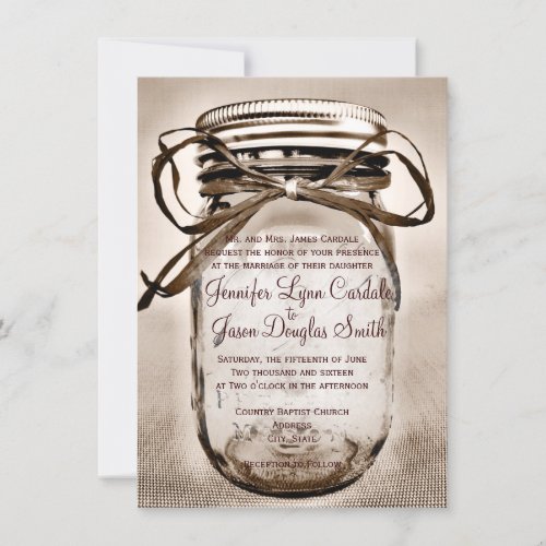 Country Mason Jar Rustic Wedding Invitations