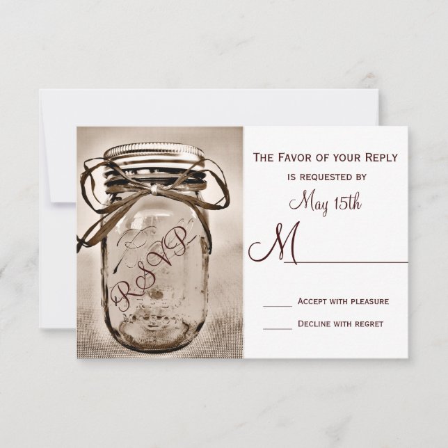 Country Mason Jar Rustic Wedding RSVP Cards (Front)