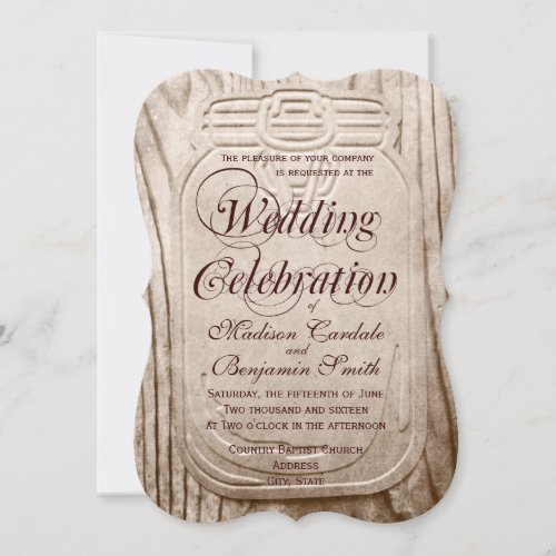 Country Mason Jar Rustic Wood Wedding Invitations