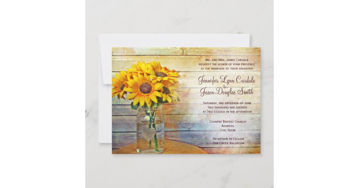 Country Mason Jar Sunflower Wedding Invitations | Zazzle