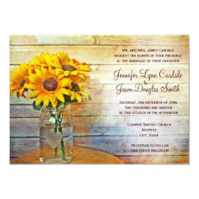 Country Mason Jar Sunflower Wedding Invitations
