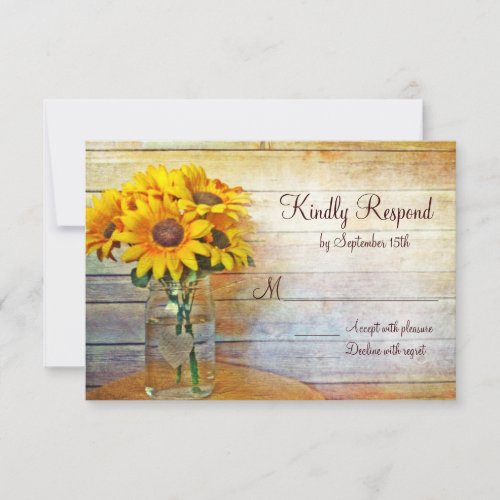 Country Mason Jar Sunflower Wedding RSVP Cards